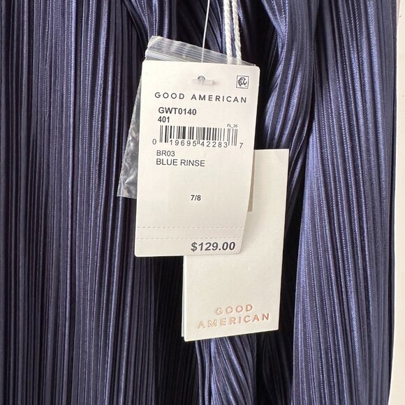 Good American | Navy Blue Plisse Buttondown Shirt | Size 7/8 - NWT - Picture 3 of 6